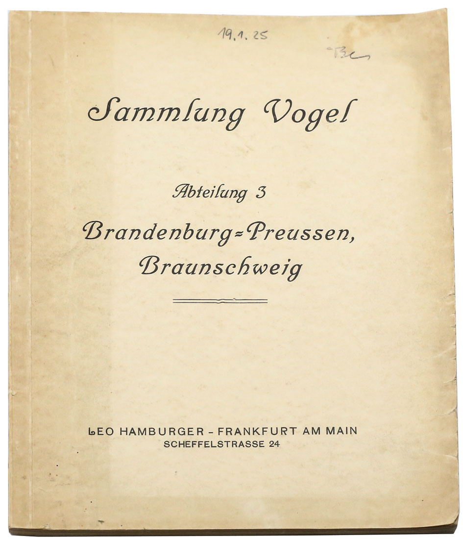 Katalog aukcyjny Leo Hamburger „Sammlung Vogel Abteilung 3. Branderburg - Preussen Braunschweig”